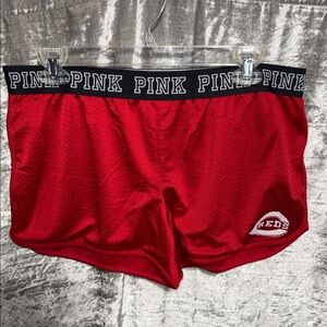 PINK Victoria's Secret Red Mesh Shorts with Cincinnati Reds Logo